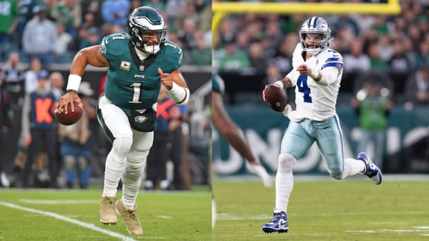 Philadelphia Eagles quarterback Jalen Hurts and Dallas Cowboys quarterback Dak Prescott.